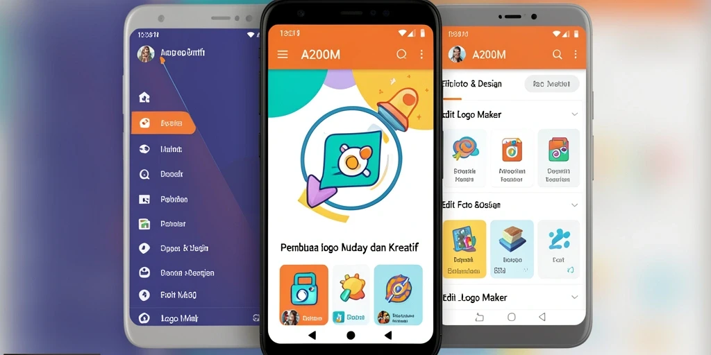 Tampilan antarmuka A200M yang modern dan fungsional untuk logo maker.