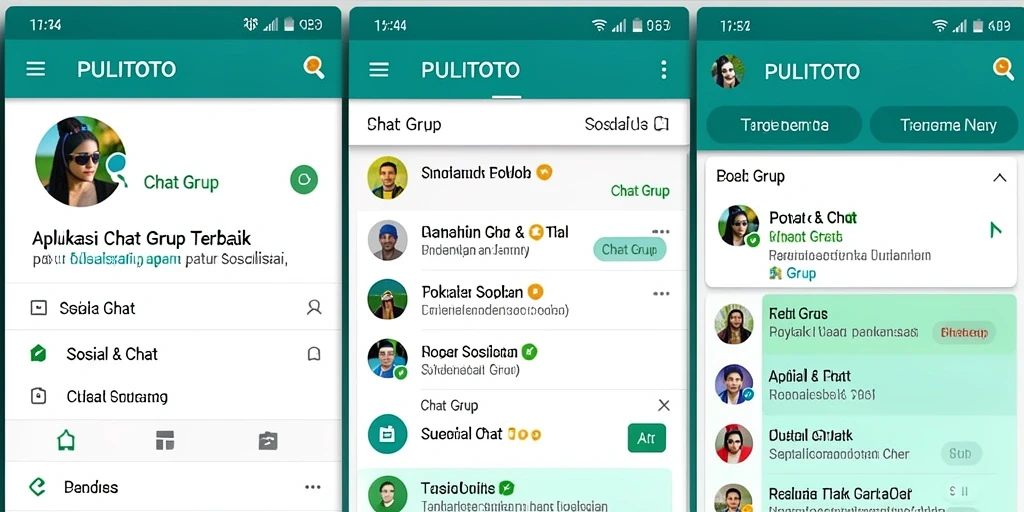 Tampilan antarmuka PULITOTO dengan fitur Chat Grup yang menarik.
